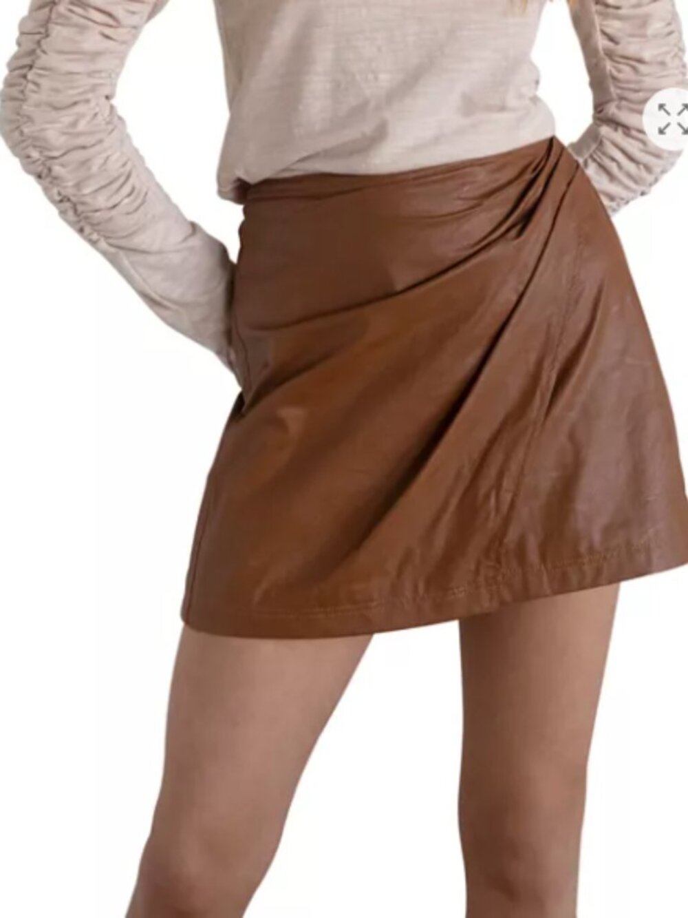 Free People Cognac Faux Leather Mini Skirt